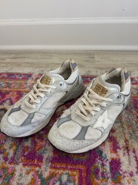Golden Goose White and Gray Dad-Style Star Sneakers